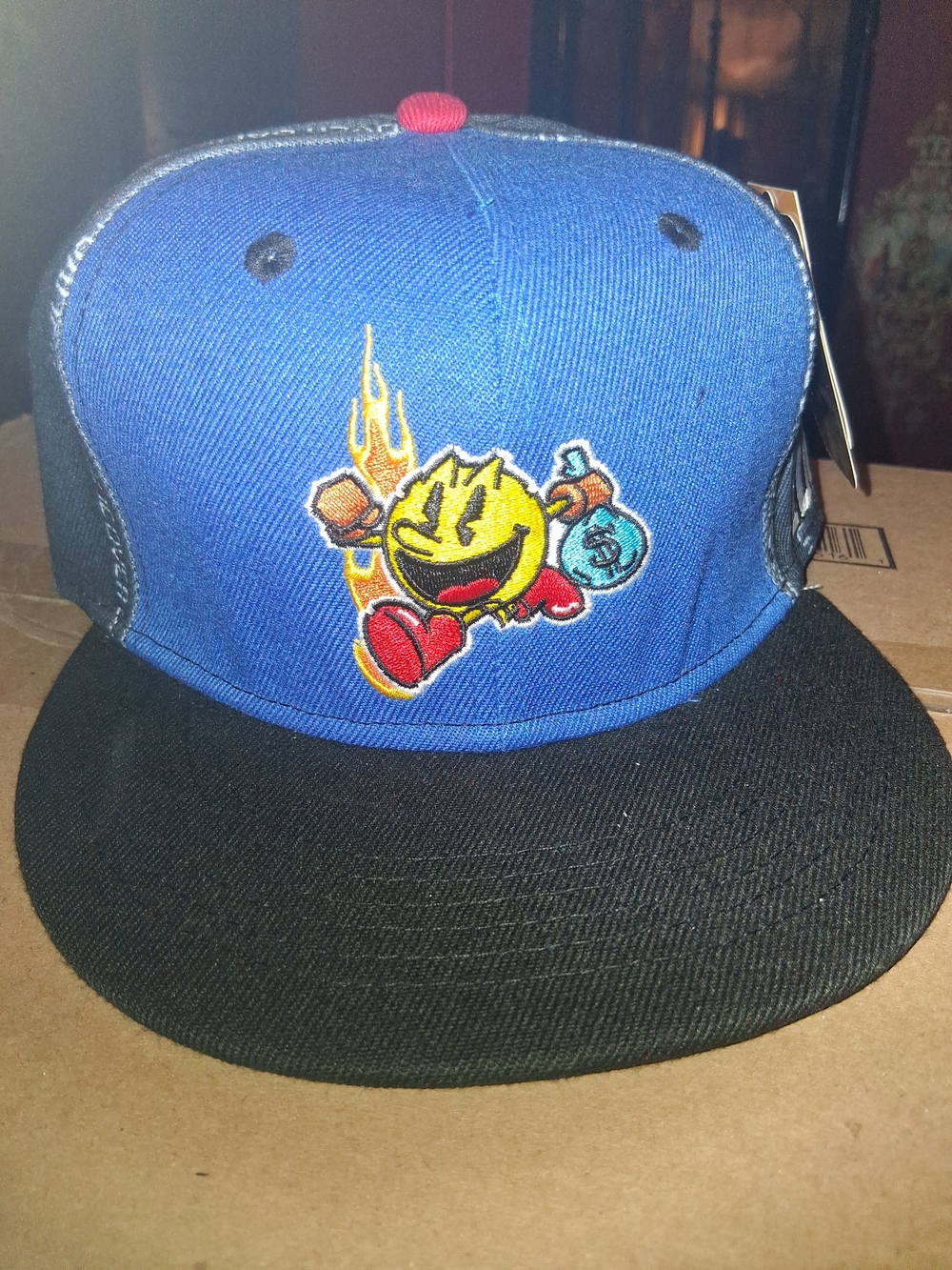 Blue & Black Pac-Man Embroidered Fitted Hat